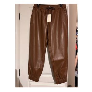 brown faux leather joggers